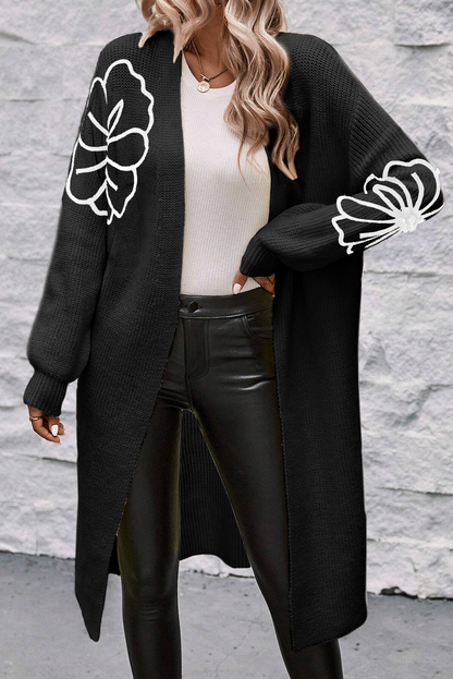 Cozy Women's Open Front Cardigan with Flower Details