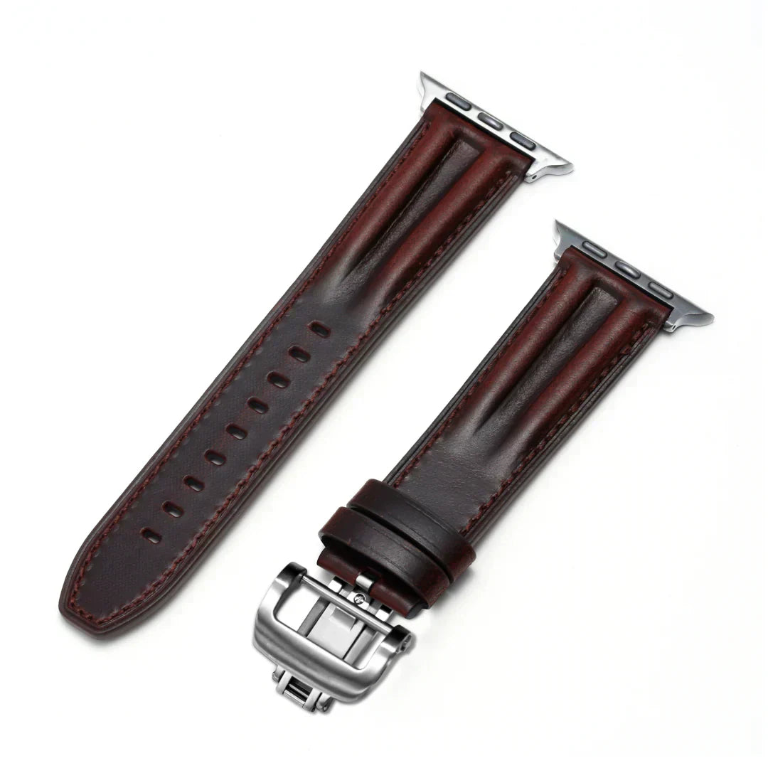 Premium Leather Apple Watch Band With Silver Buckle