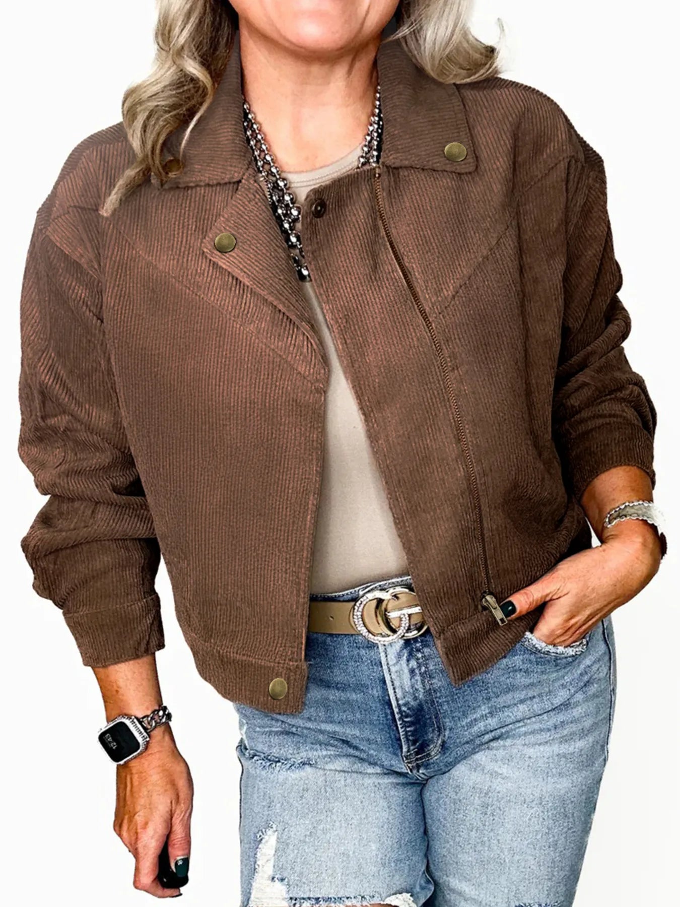 Textured Short Bomber Coat - BritishElegance