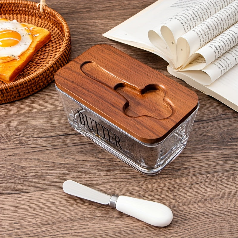 Clear Glass Butter Container with Wooden Lid - VogeLuxe