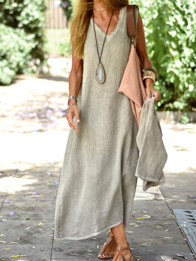 Classic Ladies Linen Maxi Dress for Any Occasion