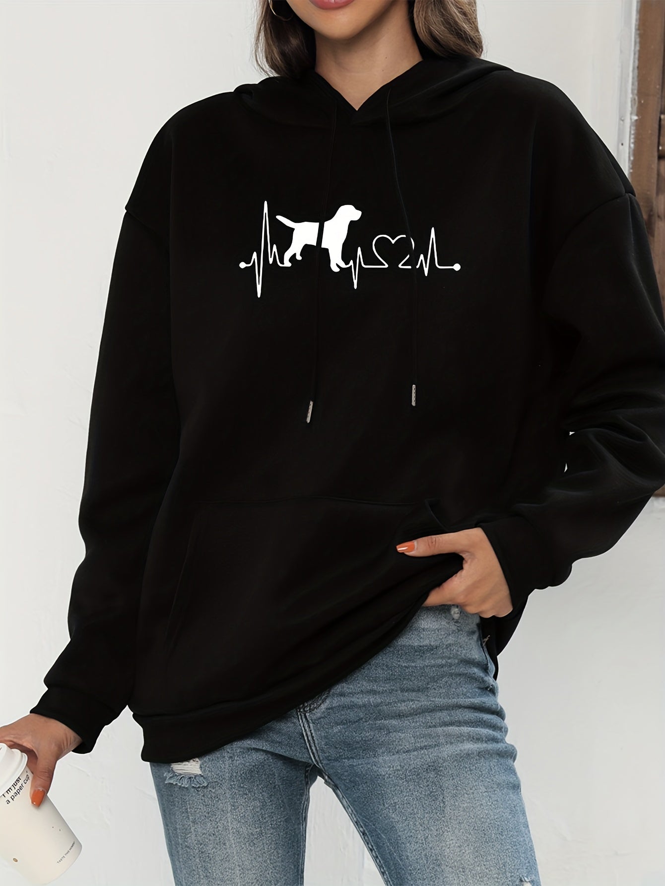 Cozy Women's Graphic Hoodie with Cute Dog Design