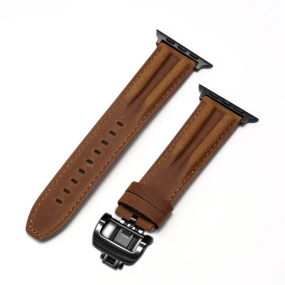 Premium Leather Apple Watch Band With Silver Buckle