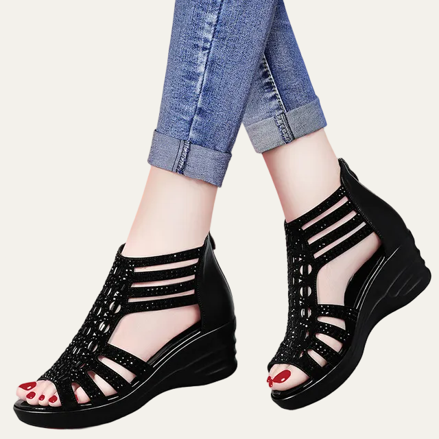VogeLuxe | Women’s Open Toe Wedge Sandals Multi Strap Upper