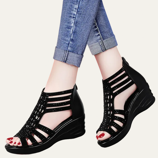VogeLuxe | Women’s Open Toe Wedge Sandals Multi Strap Upper