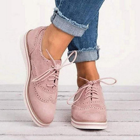 Comfortable Pink Suede Oxford Shoes for Women - VogeLuxe