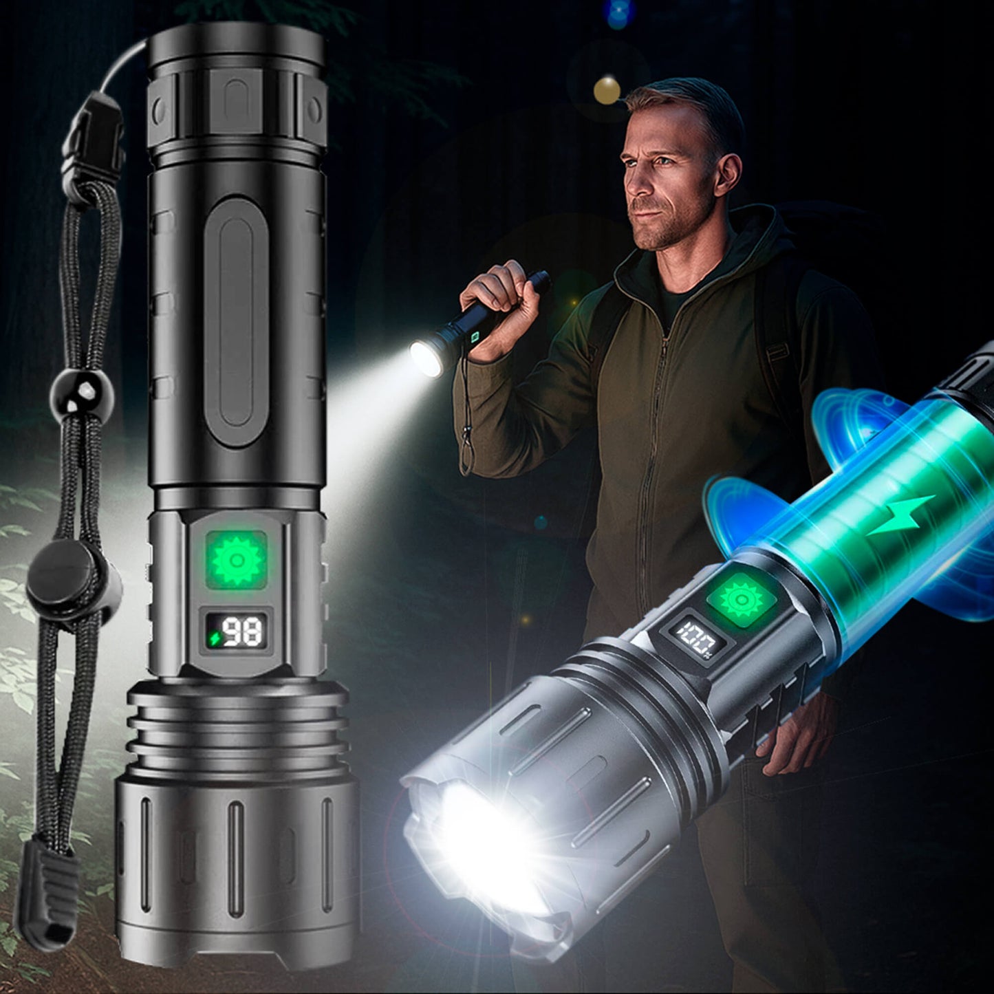 Powerful 100,000 Lumen LED Tactical Flashlight With Battery - BritishElegance
