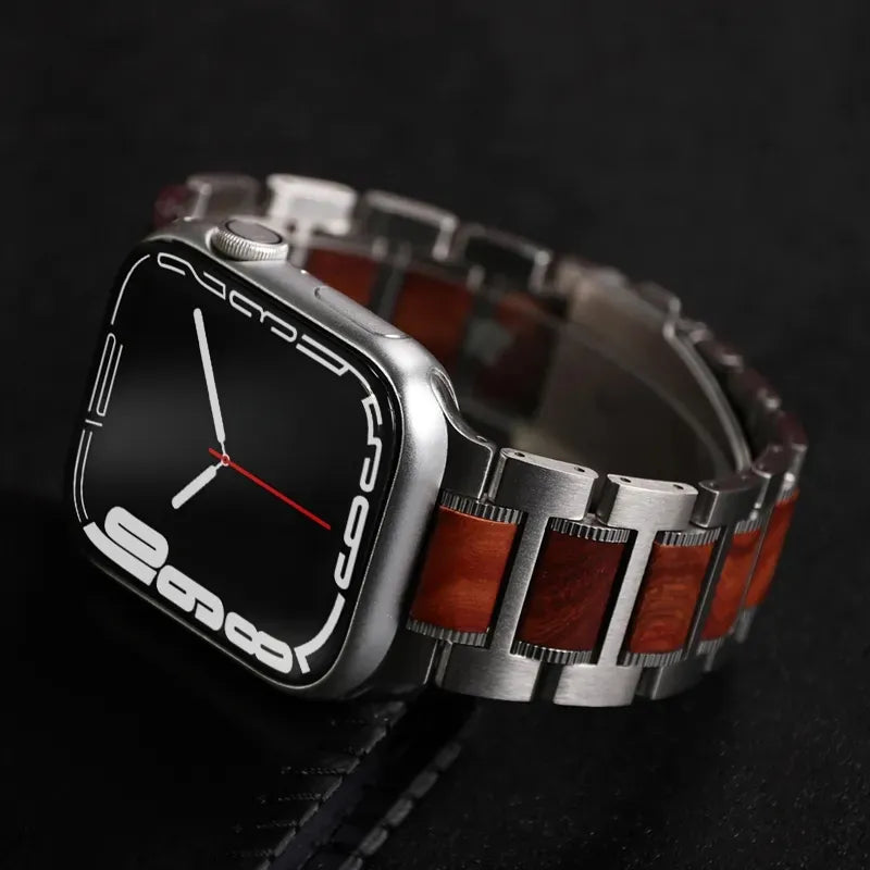 Leather Watch Strap With Brown Wooden Accent