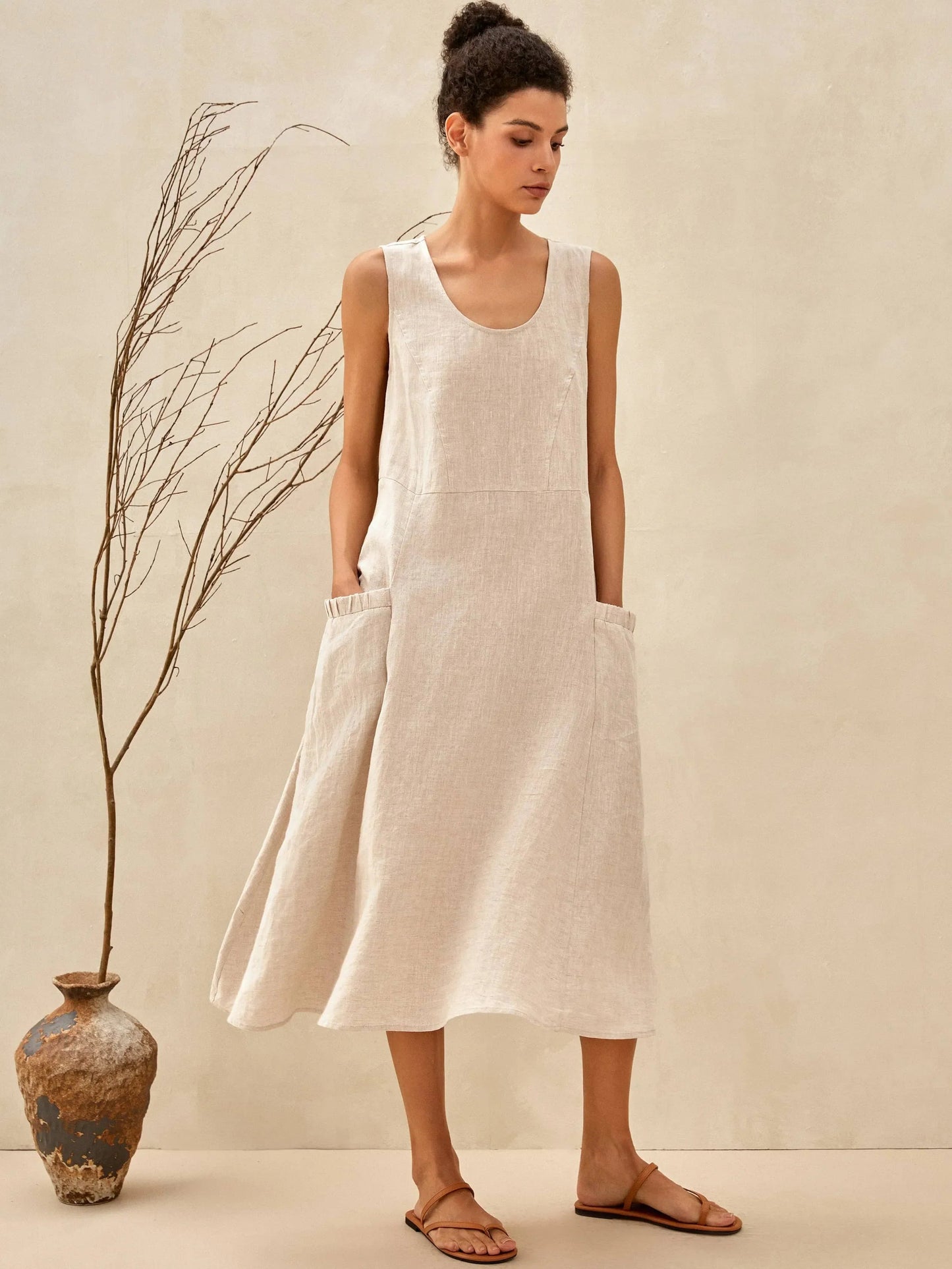 Ladies' Casual Midi Dress with Pockets for Summer