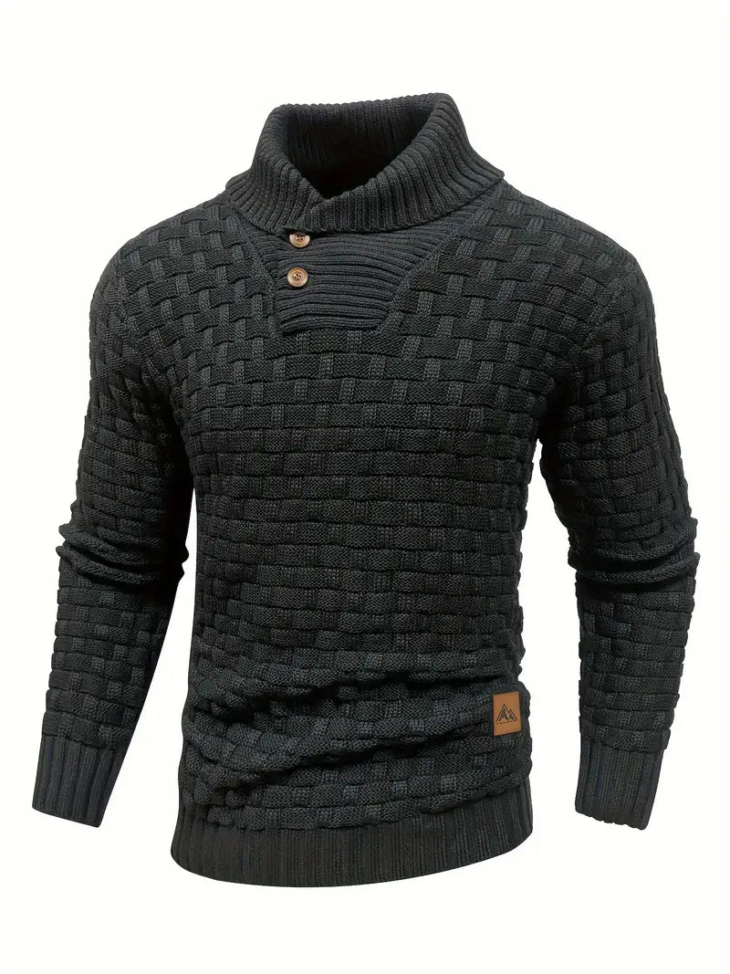 VogeLuxe | Men’s Textured Shawl Collar Button Pullover Sweater