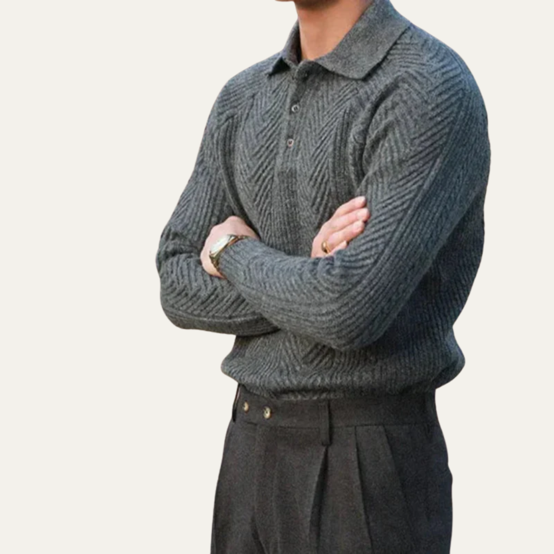 VogeLuxe | Men’s Chevron Knit Quarter Zip Polo Sweater