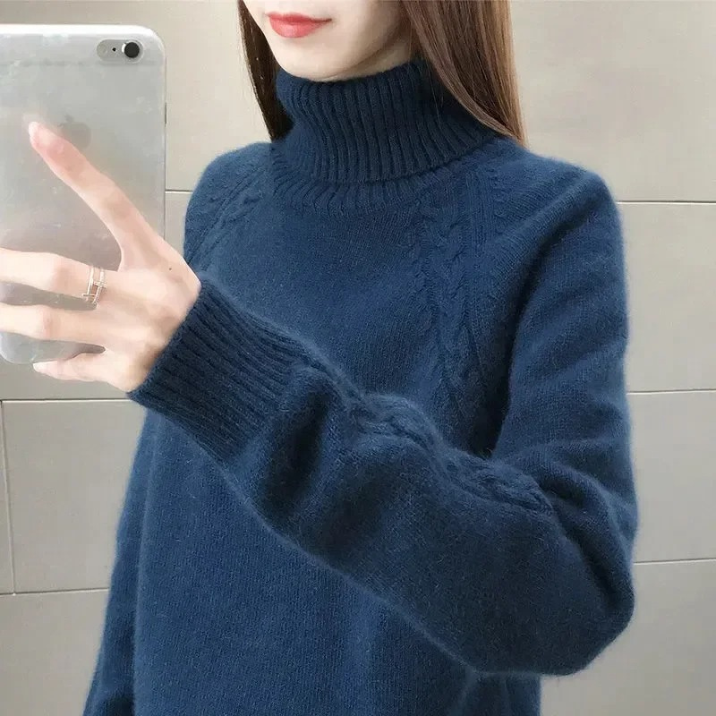 Cozy Women's Cable Knit Turtleneck Sweater