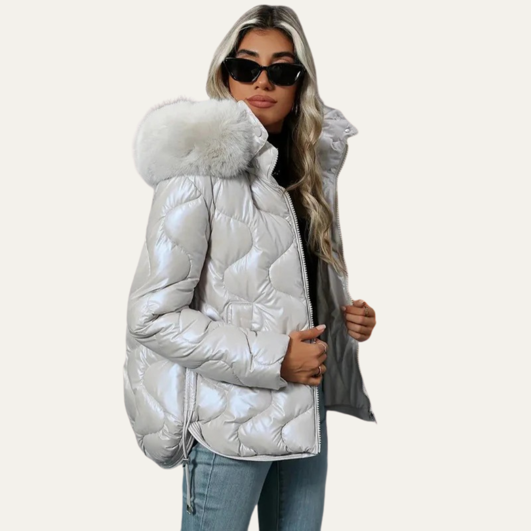 VogeLuxe | Women’s Metallic Quilted Puffer Jacket