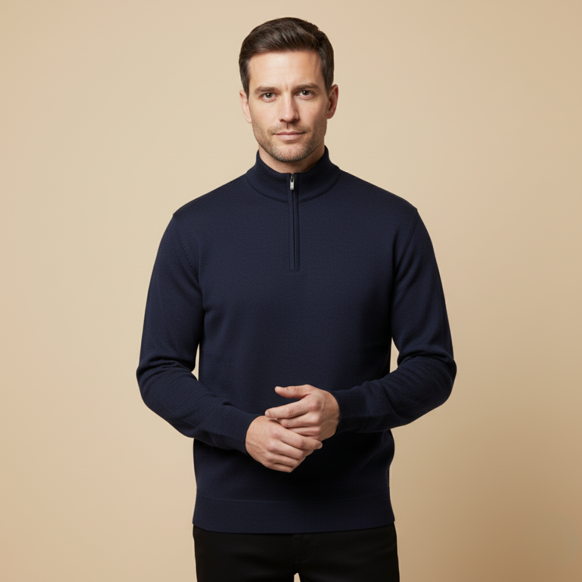 VogeLuxe | Men’s Solid Quarter Zip Stand Collar Pullover