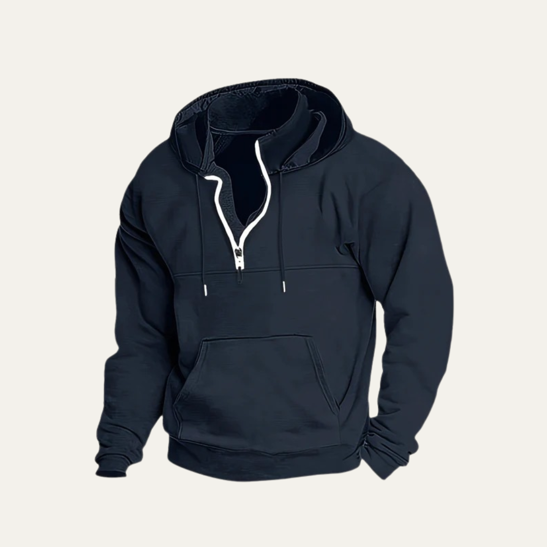 VogeLuxe | Men’s Utility Pocket Hooded Partial Zip Sweatshirt