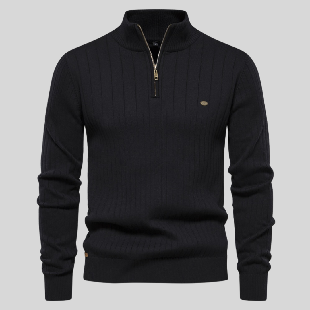 Men's Casual Quarter Zip Long Sleeve Pullover - VogeLuxe