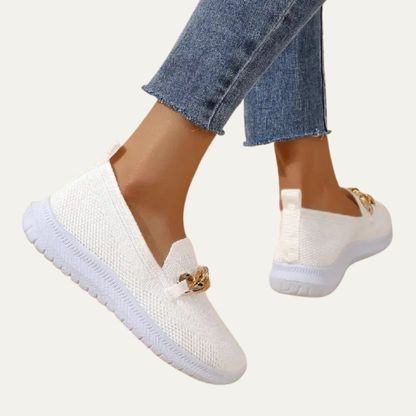 VogeLuxe | Women’s Knitted Slip On Loafers with Chain Detail
