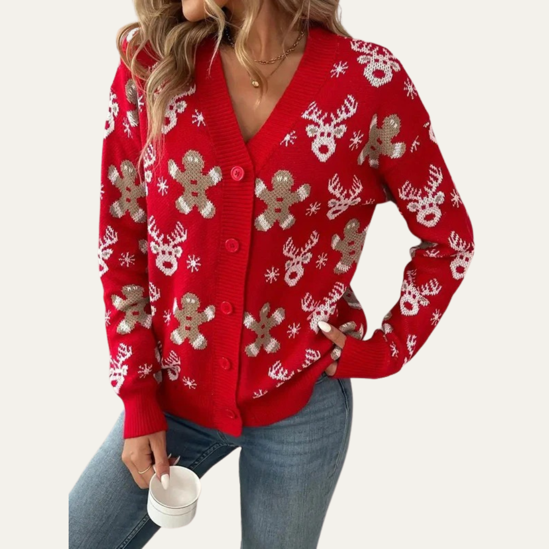VogeLuxe | Women’s Festive Gingerbread Knit Button Cardigan