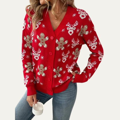 VogeLuxe | Women’s Festive Gingerbread Knit Button Cardigan