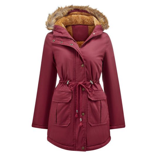 Warm Women's Parka Jacket with Fleece and Fur Hood - VogeLuxe