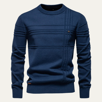VogeLuxe | Men’s Textured Grid Pattern Crewneck Knit Sweater