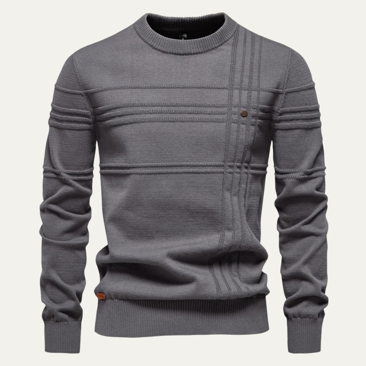 VogeLuxe | Men’s Textured Grid Pattern Crewneck Knit Sweater