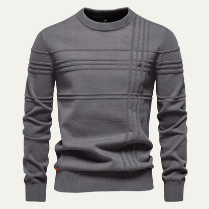 VogeLuxe | Men’s Textured Grid Pattern Crewneck Knit Sweater