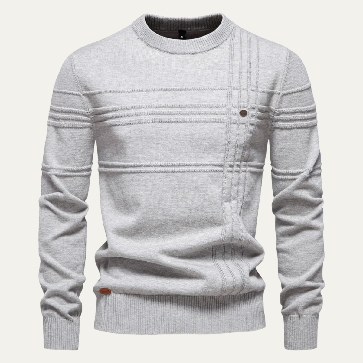 VogeLuxe | Men’s Textured Grid Pattern Crewneck Knit Sweater