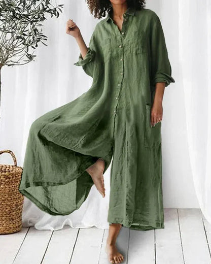 Relaxed Fit V-Neck Linen Jumpsuit for Women - BritishElegance