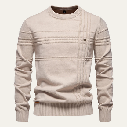 VogeLuxe | Men’s Textured Grid Pattern Crewneck Knit Sweater
