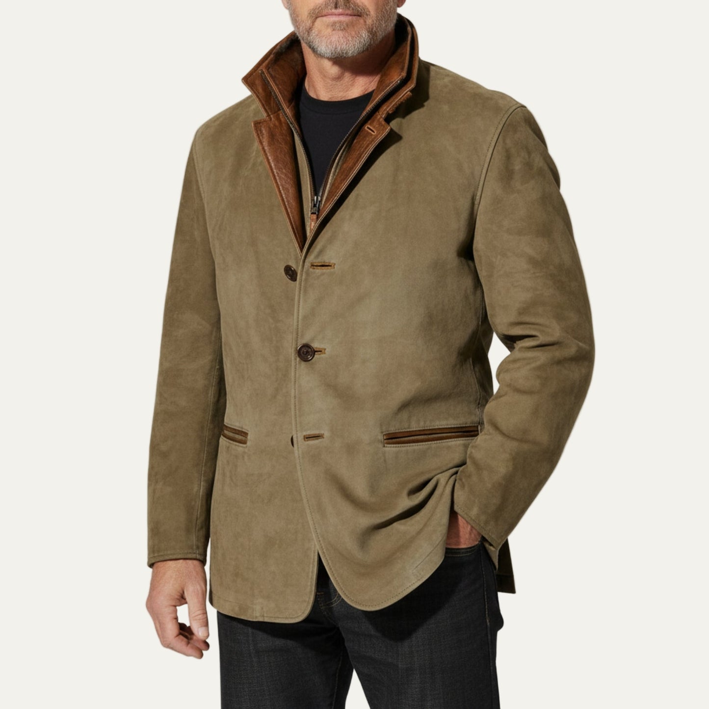 VogeLuxe | Men’s Suede Look Blazer with Stand Collar Insert