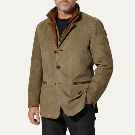 VogeLuxe | Men’s Suede Look Blazer with Stand Collar Insert