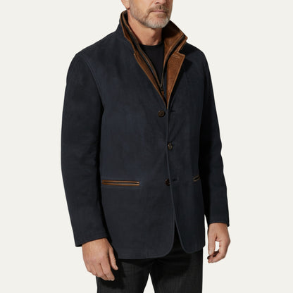 VogeLuxe | Men’s Suede Look Blazer with Stand Collar Insert