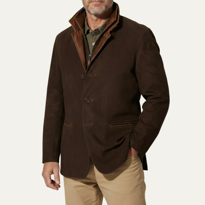 VogeLuxe | Men’s Suede Look Blazer with Stand Collar Insert
