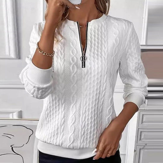 Warm Women's White Cable Knit Sweater - VogeLuxe