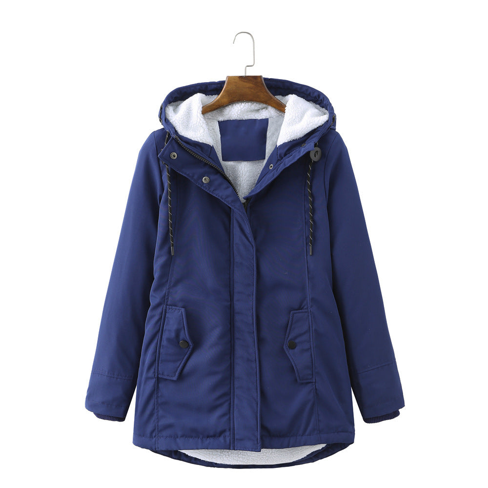 Warm Women's Fleece Parka Jacket With Hood