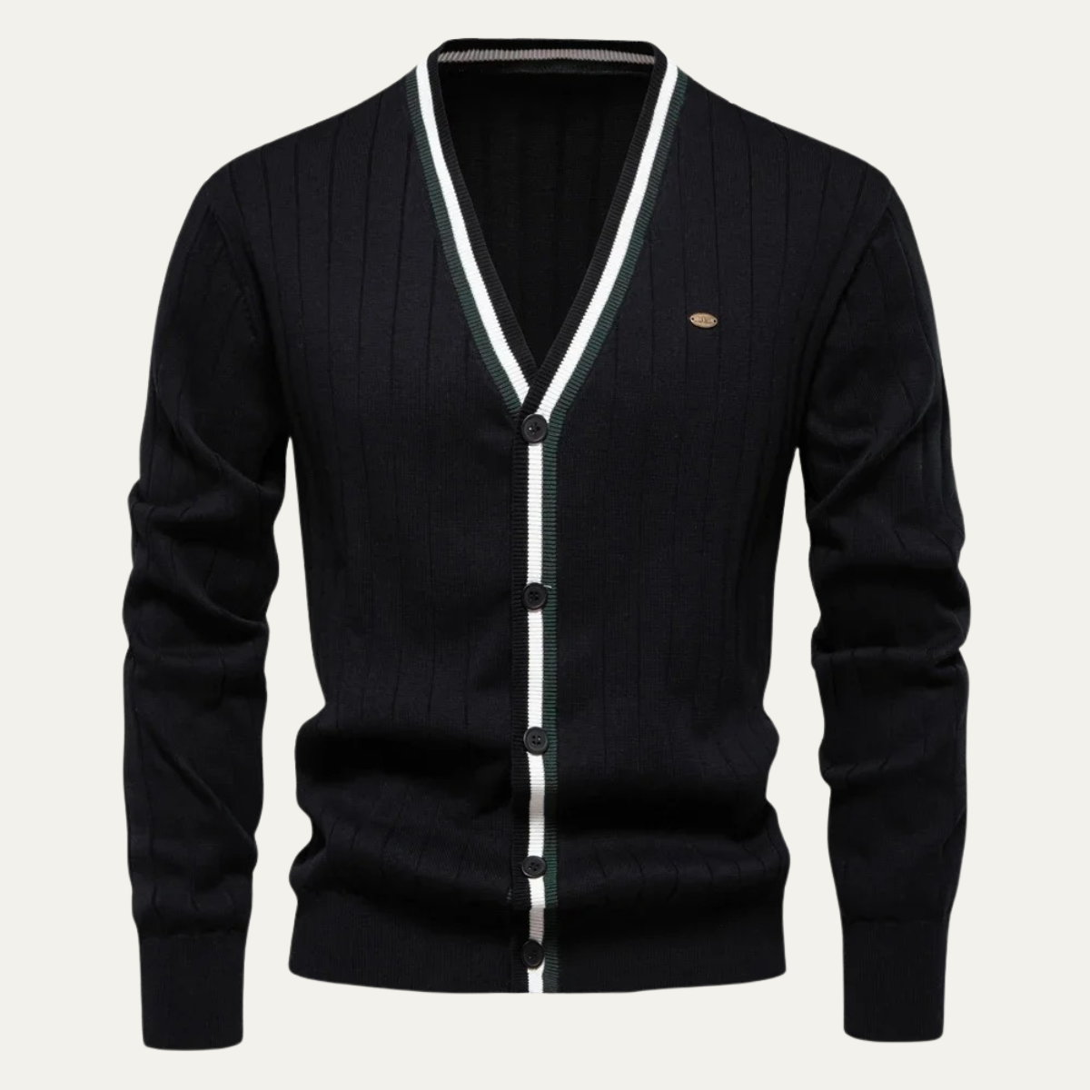 VogeLuxe | Men’s V Neck Rib Knit Cardigan with Striped Trim
