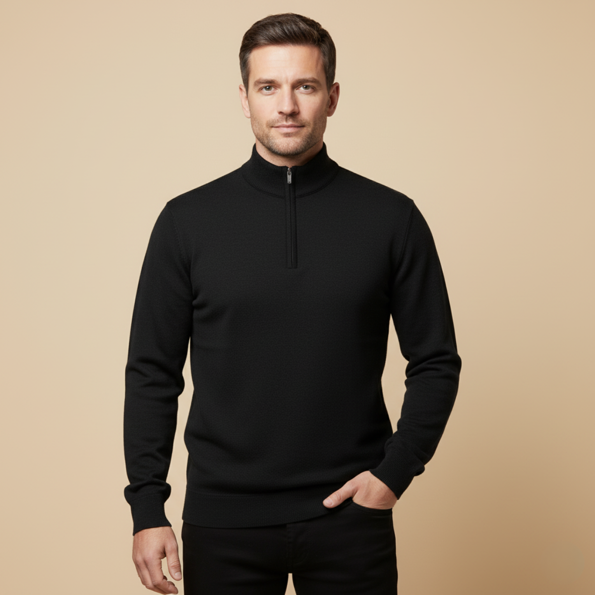 VogeLuxe | Men’s Solid Quarter Zip Stand Collar Pullover