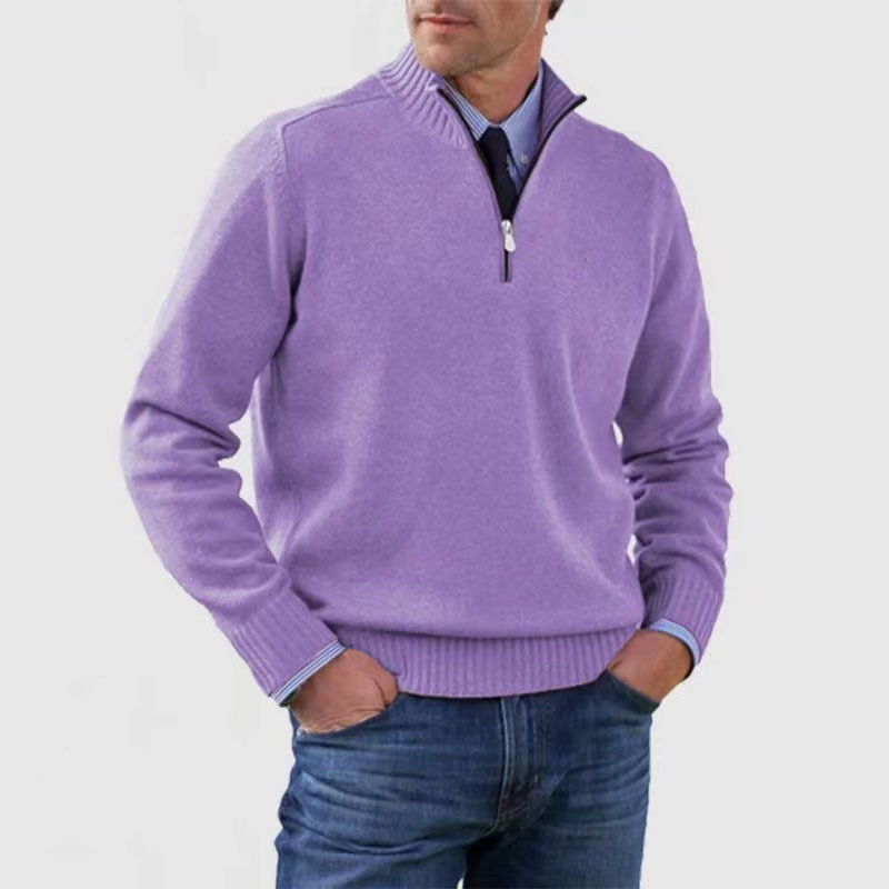 VogeLuxe | Men’s Ribbed Mock Neck Quarter Zip Sweater
