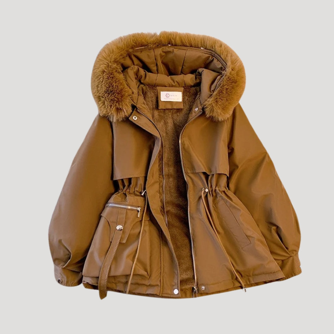 Ladies Warm Parka Coat with Faux Fur Hooded Jacket
