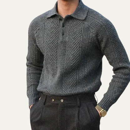 VogeLuxe | Men’s Chevron Knit Quarter Zip Polo Sweater