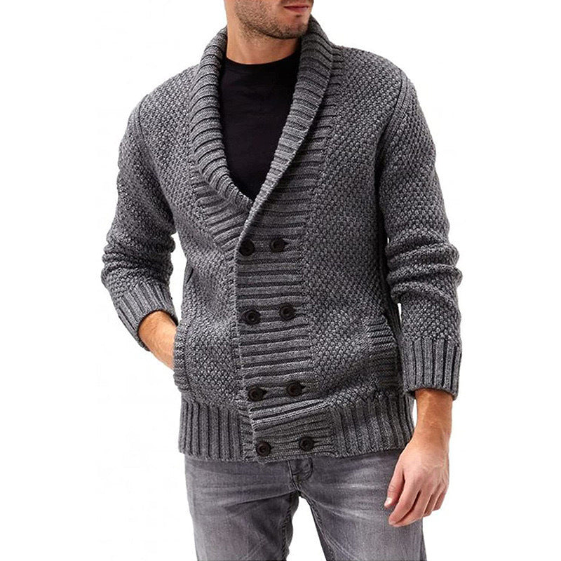 Warm Mens Cable Knit Sweater with Pockets