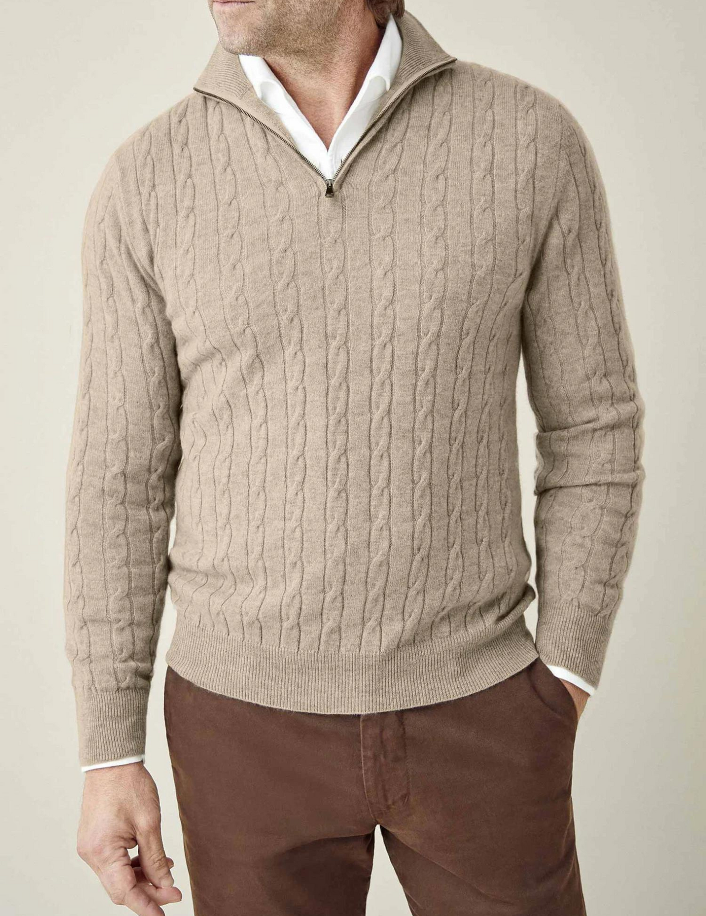 VogeLuxe | Men’s Cable Knit Zipper Sweater
