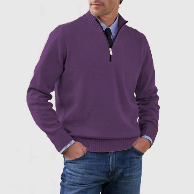 VogeLuxe | Men’s Ribbed Mock Neck Quarter Zip Sweater