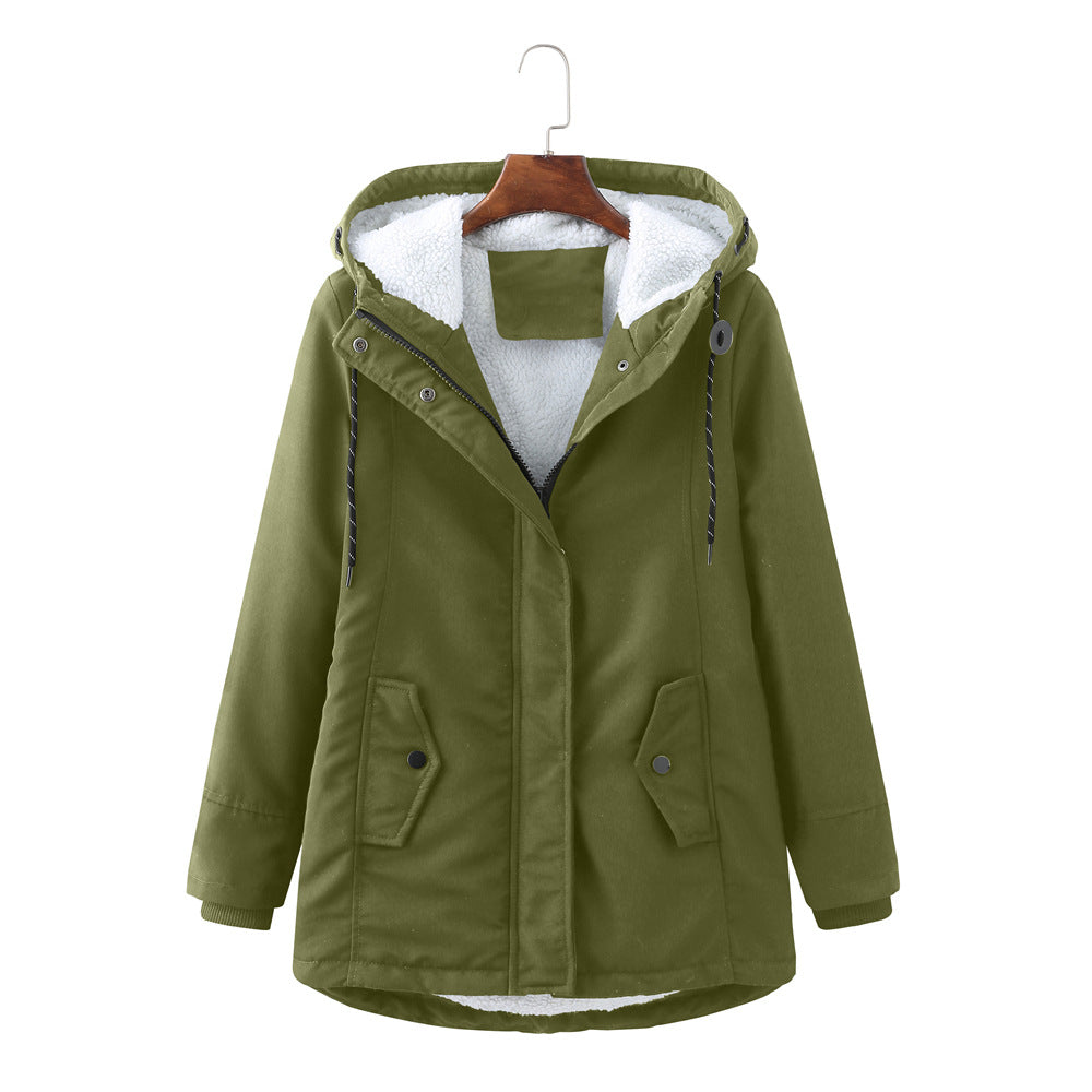 Warm Women's Fleece Parka Jacket With Hood