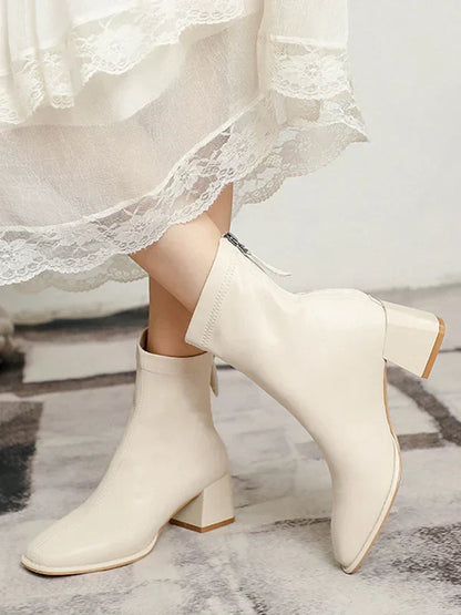 Square Toe Women's Ankle Boots | Mid Heel Zip Boots
