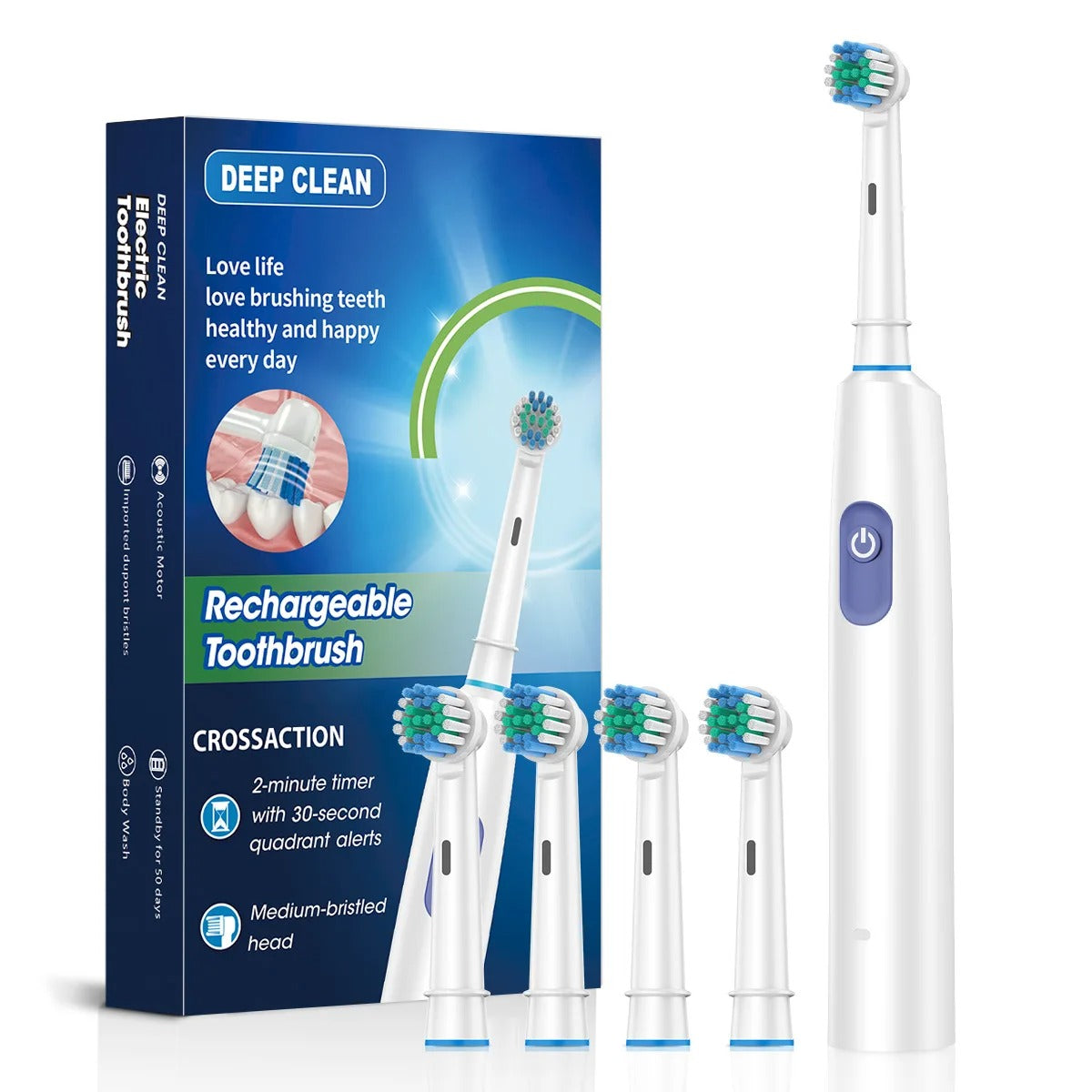 Powerful Electric Toothbrush with 4 Replaceable Heads
