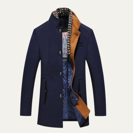 VogeLuxe | Men’s Stand Collar Single Breasted Topcoat