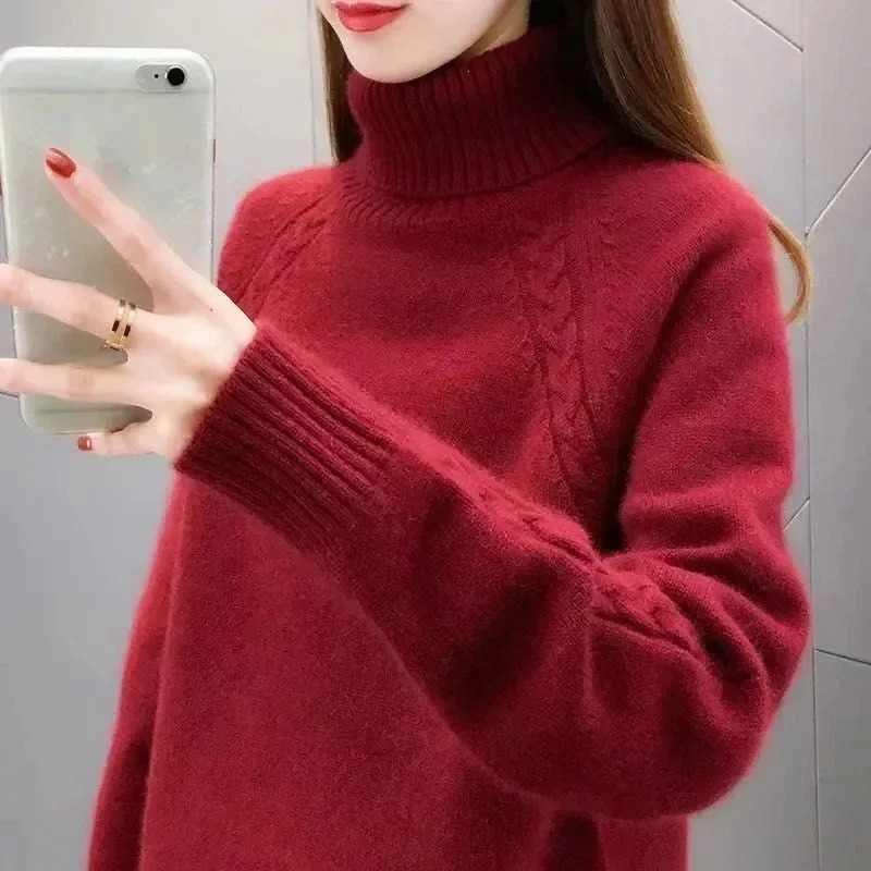 Cozy Women's Cable Knit Turtleneck Sweater