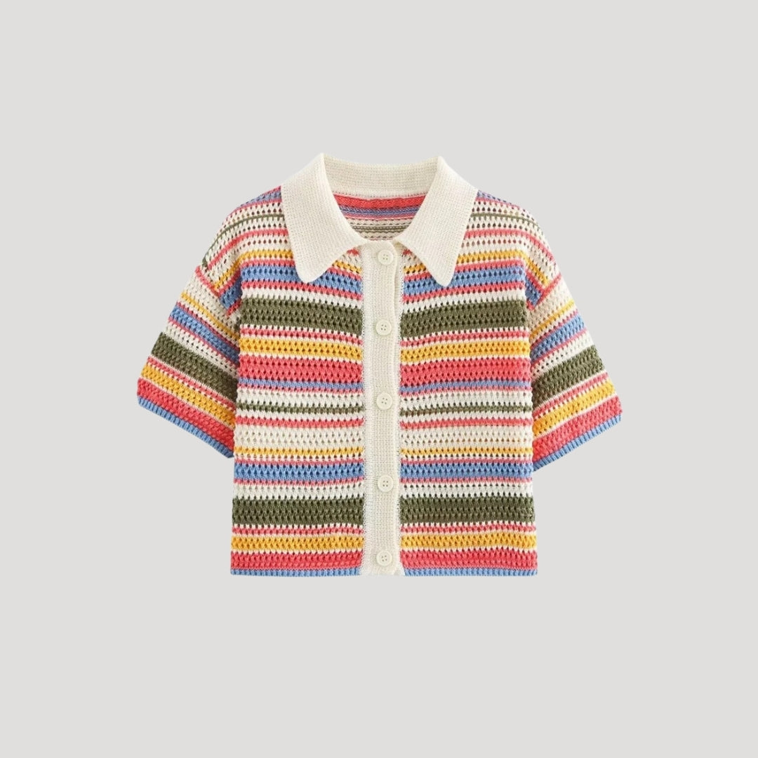 Colorful Crochet Short Sleeve Sweater - VogeLuxe